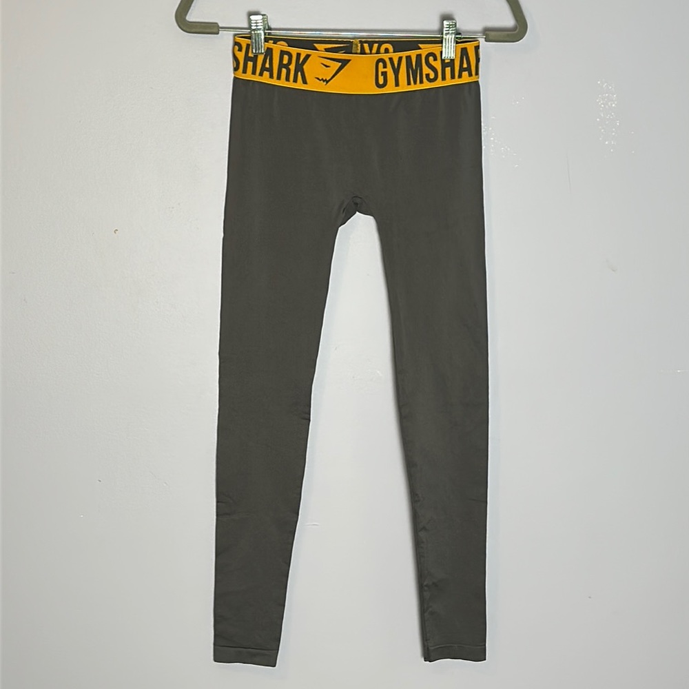 Gymshark Seamless Grey Leggings with Yellow Logo Waistband | XS